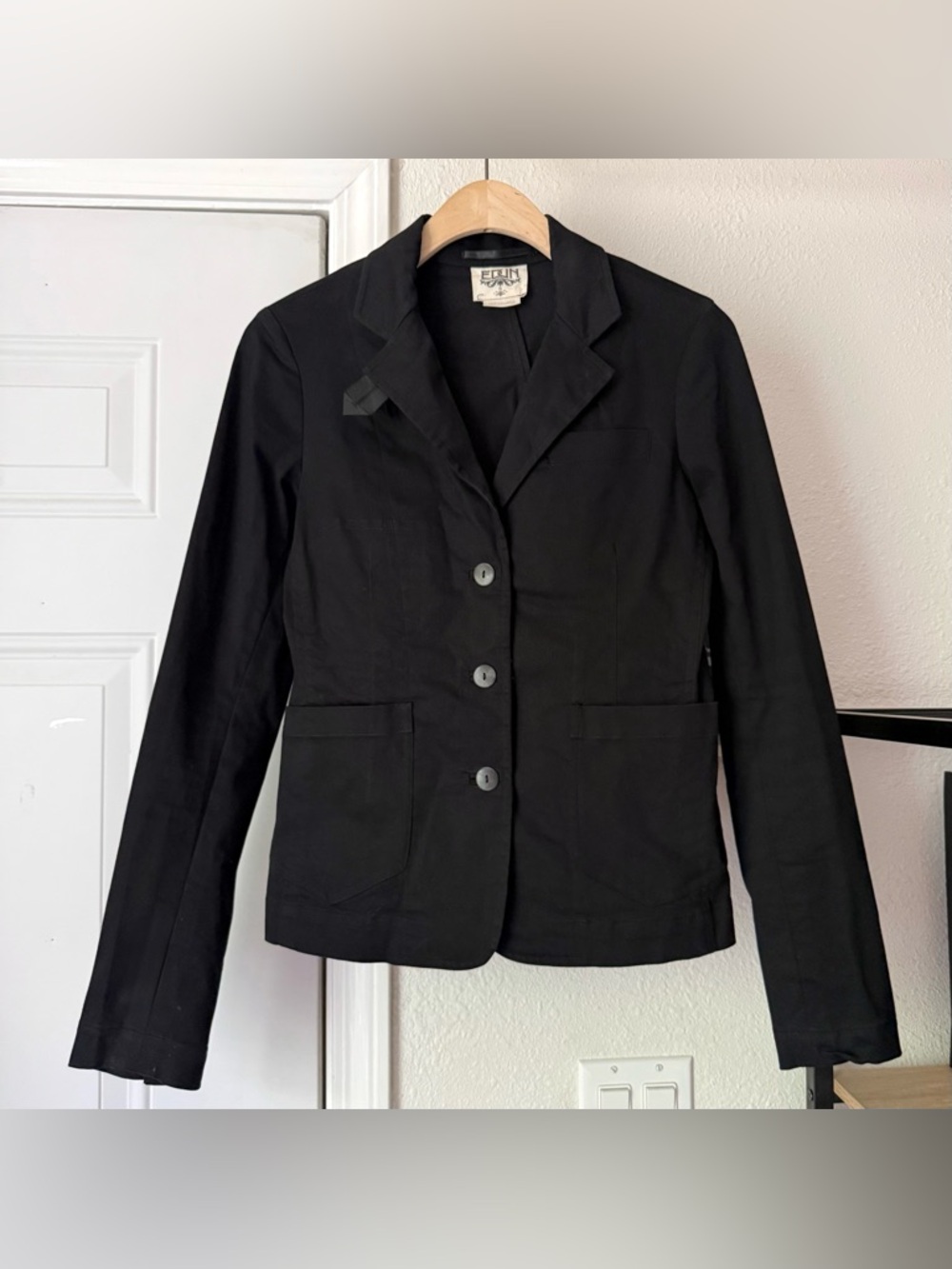 EDUN black three button up long sleeve jacket